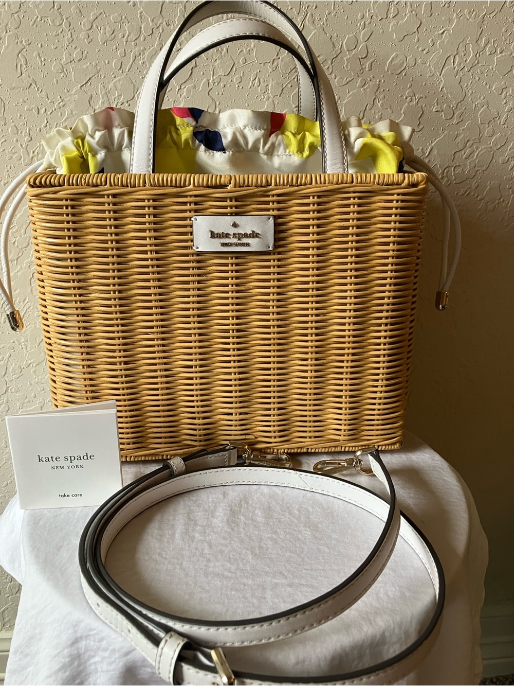 kate spade: Sam Wicker Lemon Zest Medium Satchel- Gold Tone- wear on feet